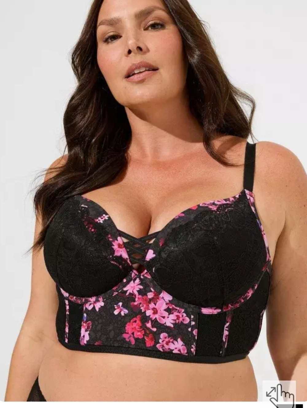 Torrid Curve Plunge Push Up Longline Bra Floral Lace Criss Cross Detail 40DD